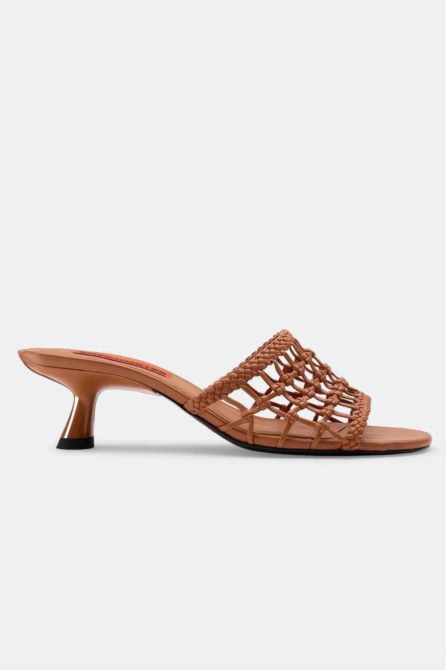 NEW SIMON MILLER women's knotted beep heel in chestnut